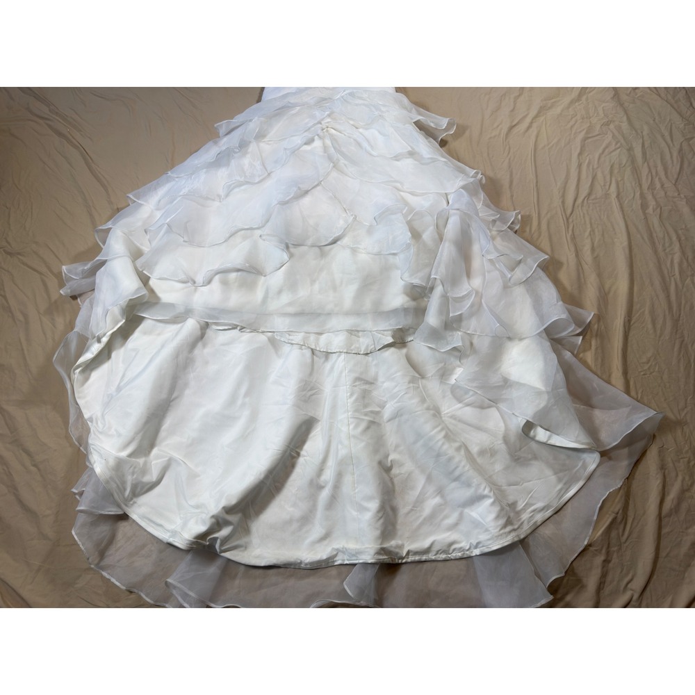 Organza Wedding Gown Women Size 4 White Beaded Ruffle Mermaid Strapless - Picture 4 of 16